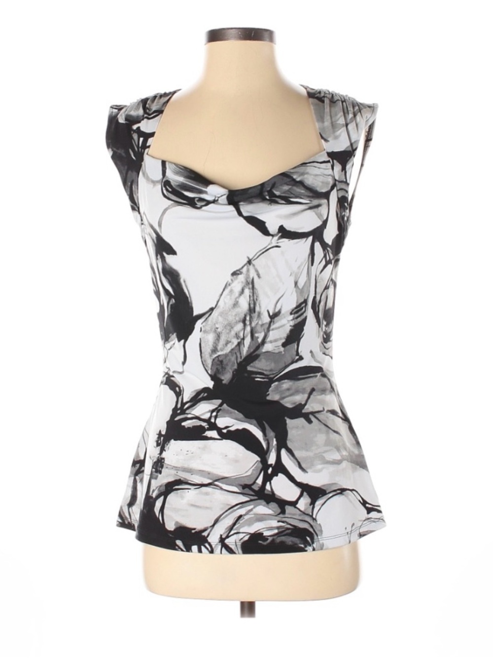 Express Black & White Floral-Print Cap-Sleeve Camisole